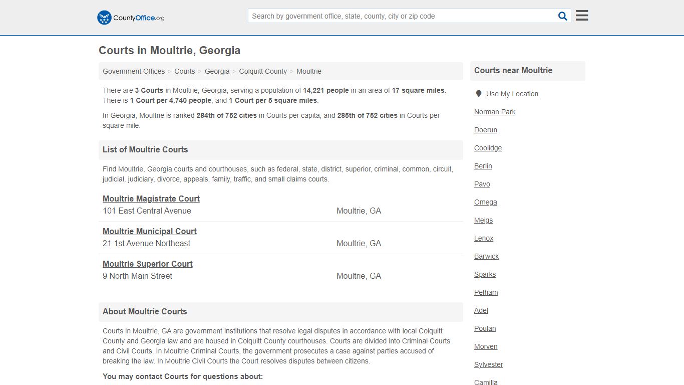 Courts - Moultrie, GA (Court Records & Calendars) - County Office